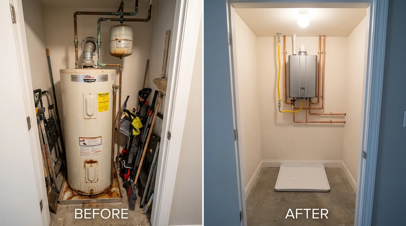 Tank water heater versus wall-mounted tankless unit comparison for Princeton, MA homeowners